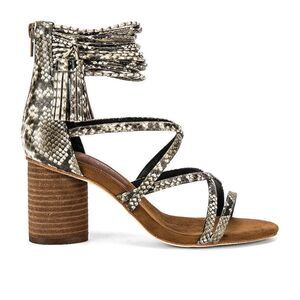 NEW Jeffrey Campbell Tan Python Despina Chunky Heeled Tassel Sandals Size 8.5